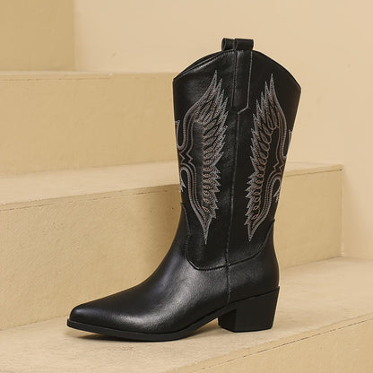 Aremberge Wing Embroidered Cowboy Boots, Knee-High