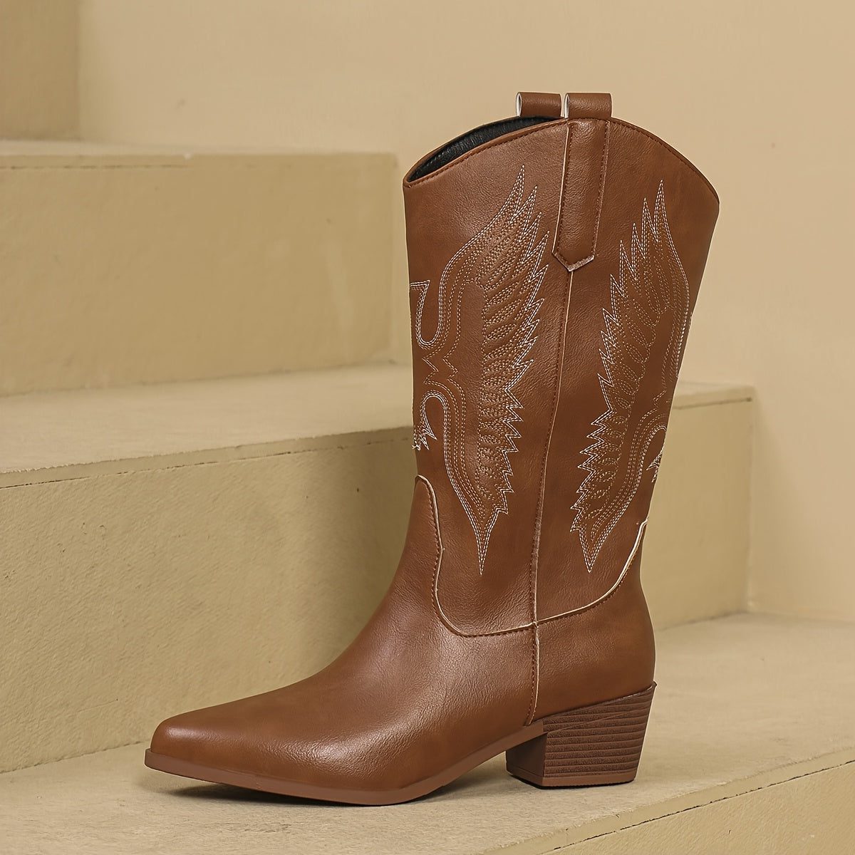 Aremberge Wing Embroidered Cowboy Boots, Knee-High
