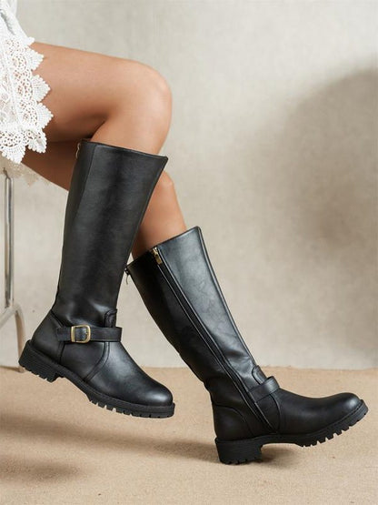 Beatrissa Knee-High Riding Boots with Buckle Detail