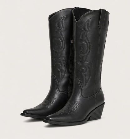 Gisla Western Calf High Boots for Concerts, Pointed Toe