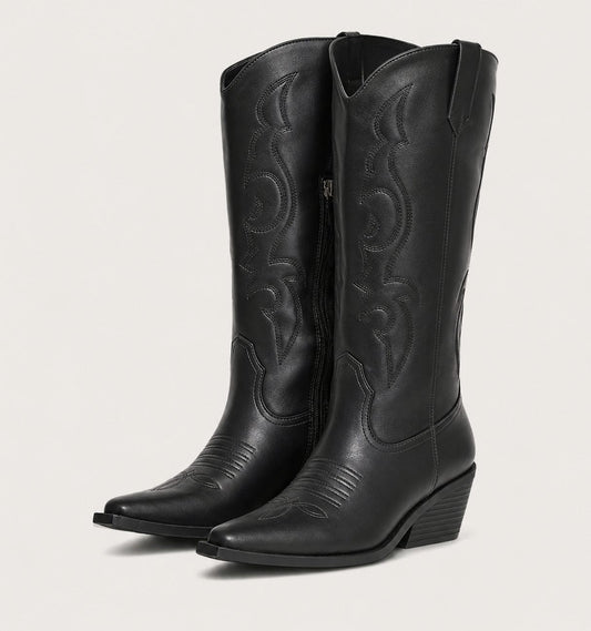 Gisla Western Calf High Boots for Concerts, Pointed Toe