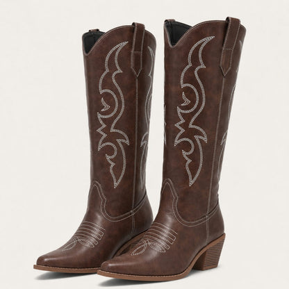 Gisla Western Calf High Boots for Concerts, Pointed Toe