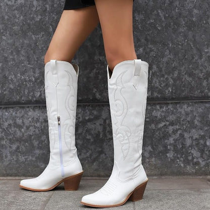 Gisla Western Calf High Boots for Concerts, Pointed Toe
