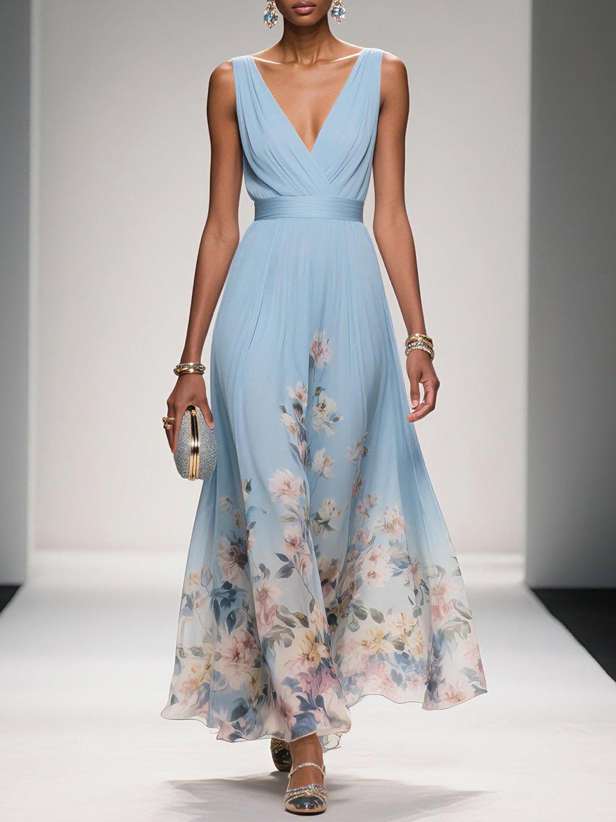 Krystyna Floral Sleeveless Maxi Dress with V-Neck