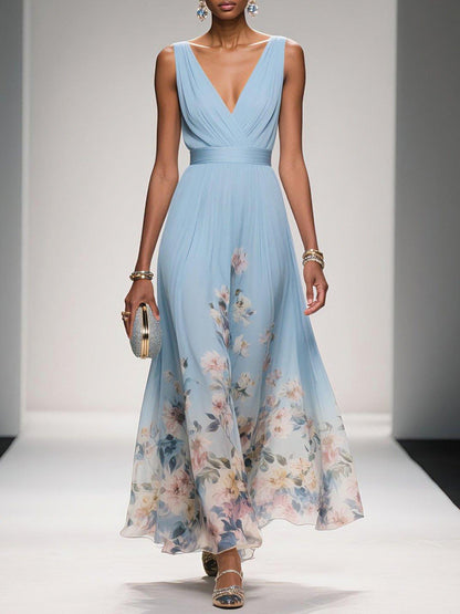 Krystyna Floral Sleeveless Maxi Dress with V-Neck