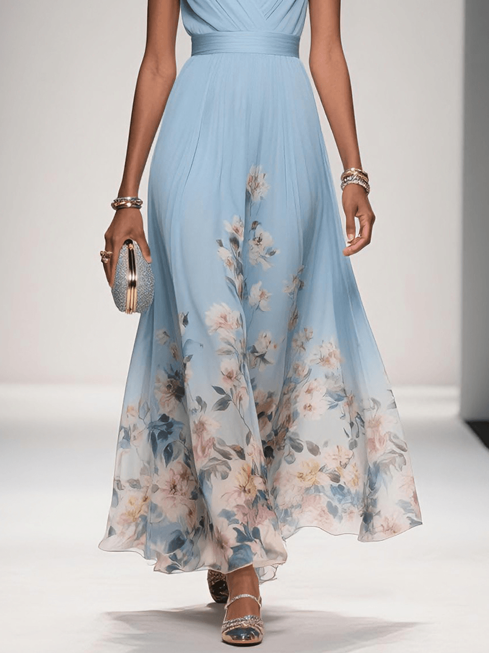 Krystyna Floral Sleeveless Maxi Dress with V-Neck