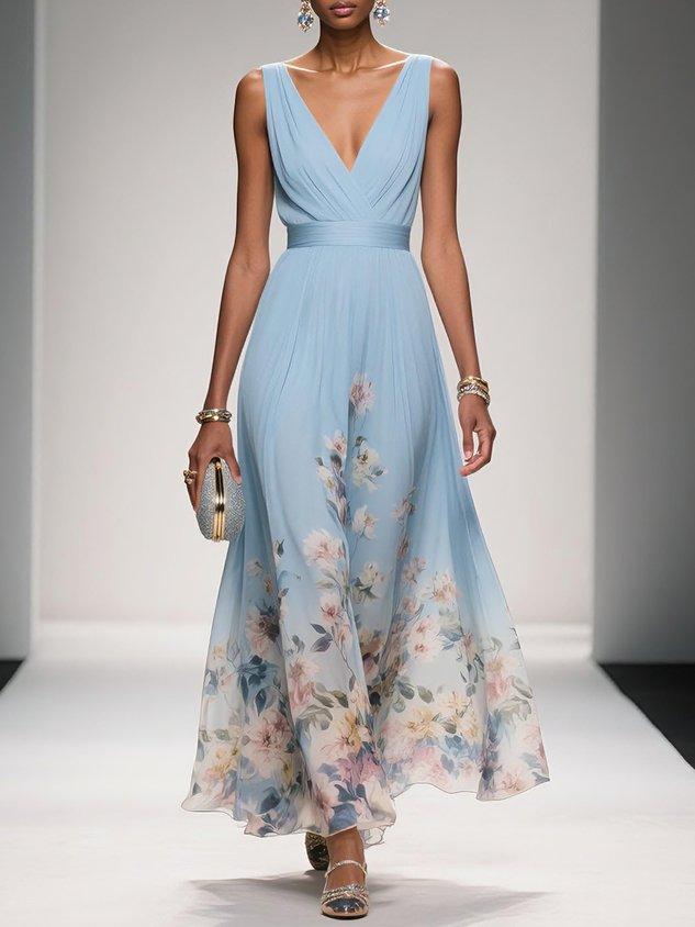 Krystyna Floral Sleeveless Maxi Dress with V-Neck