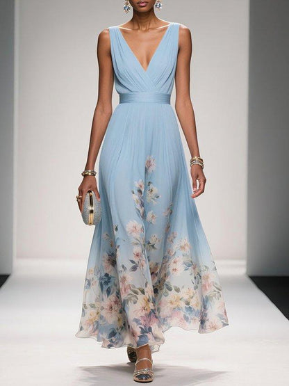 Krystyna Floral Sleeveless Maxi Dress with V-Neck