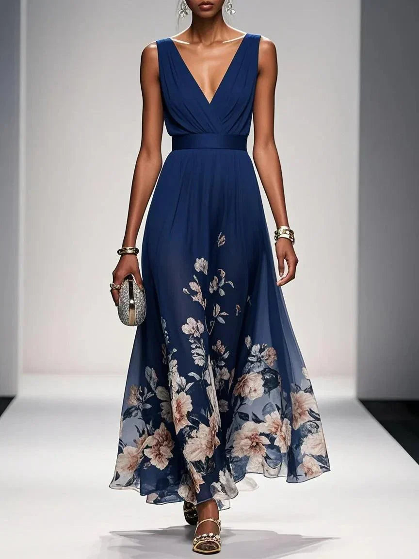 Krystyna Floral Sleeveless Maxi Dress with V-Neck