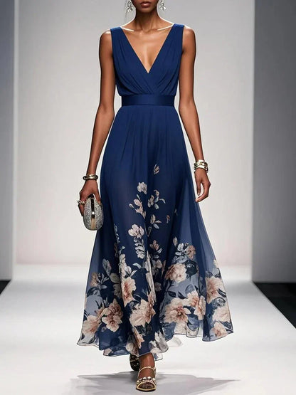 Krystyna Floral Sleeveless Maxi Dress with V-Neck