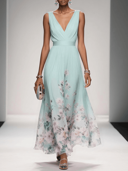 Krystyna Floral Sleeveless Maxi Dress with V-Neck