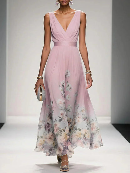 Krystyna Floral Sleeveless Maxi Dress with V-Neck