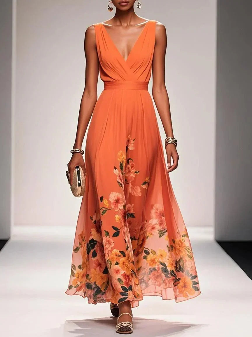 Krystyna Floral Sleeveless Maxi Dress with V-Neck