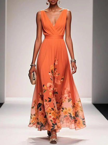 Krystyna Floral Sleeveless Maxi Dress with V-Neck
