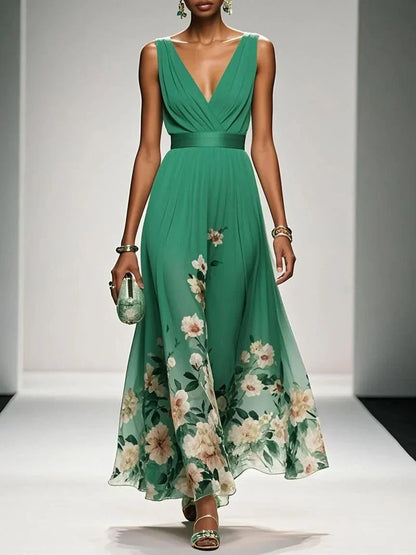 Krystyna Floral Sleeveless Maxi Dress with V-Neck