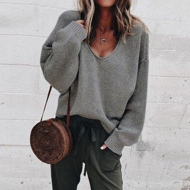 Philippa Oversized Knit Sweater with V-Neck