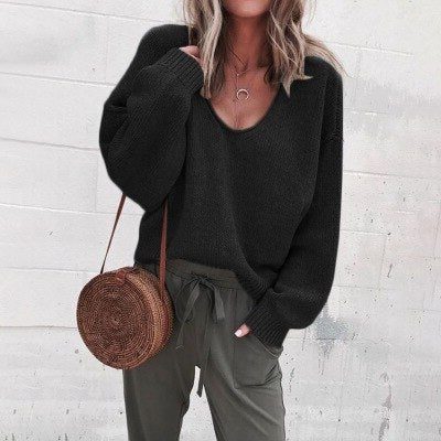 Philippa Oversized Knit Sweater with V-Neck