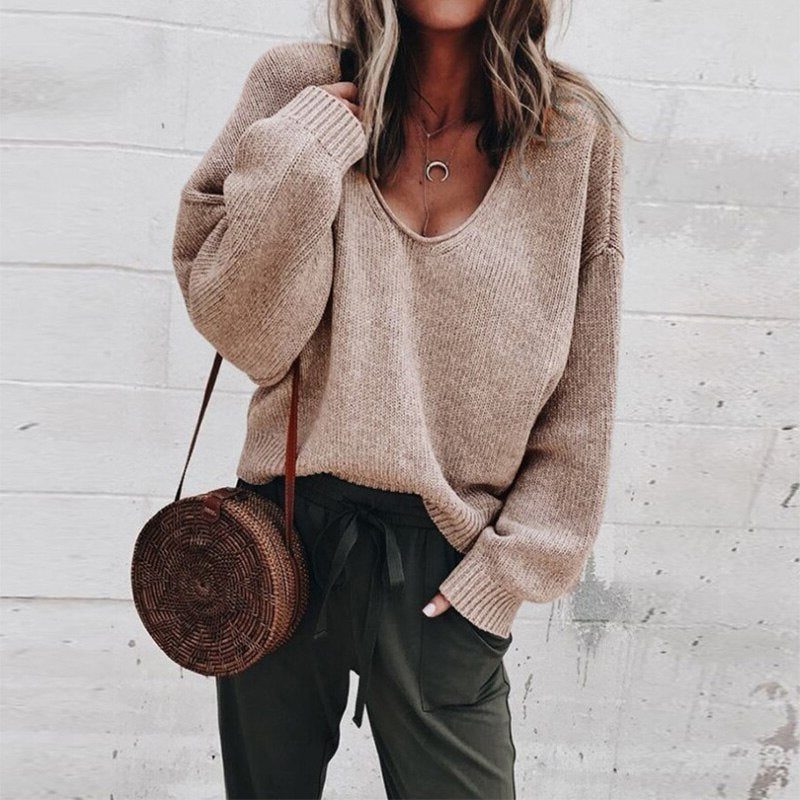 Philippa Oversized Knit Sweater with V-Neck