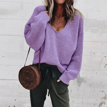 Philippa Oversized Knit Sweater with V-Neck