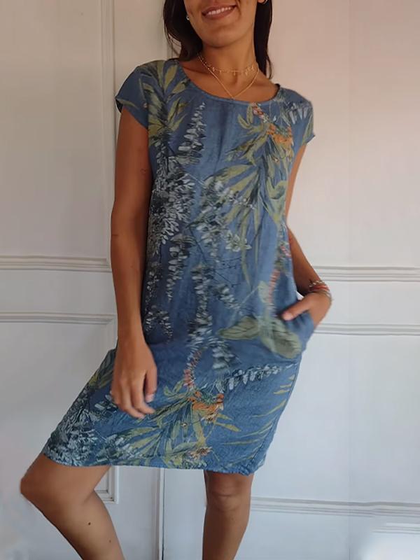 Rengarda Floral Shift Dress with Short Sleeves