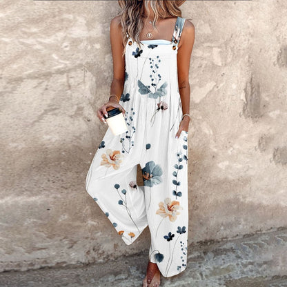 Chiyoko Floral Sleeveless Wide Leg Jumpsuit with Square Neck