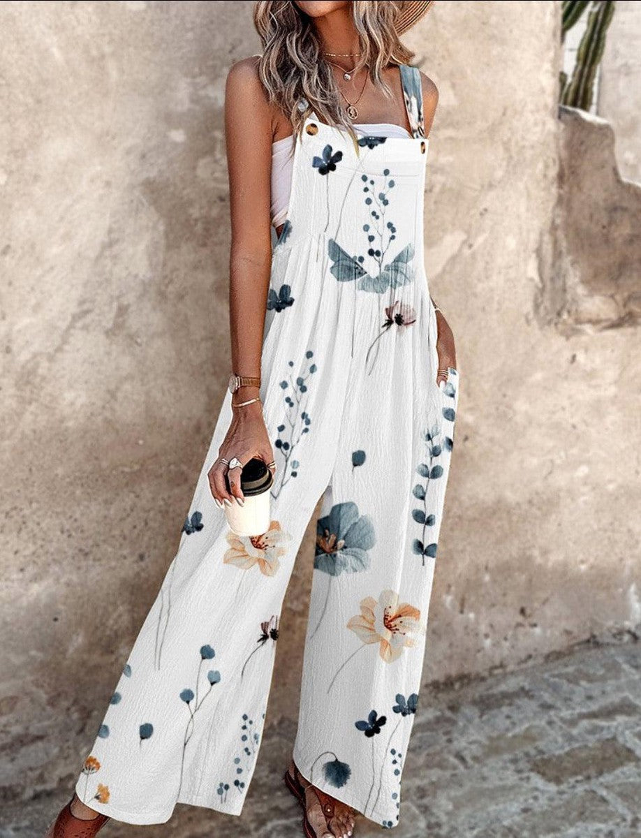Chiyoko Floral Sleeveless Wide Leg Jumpsuit with Square Neck