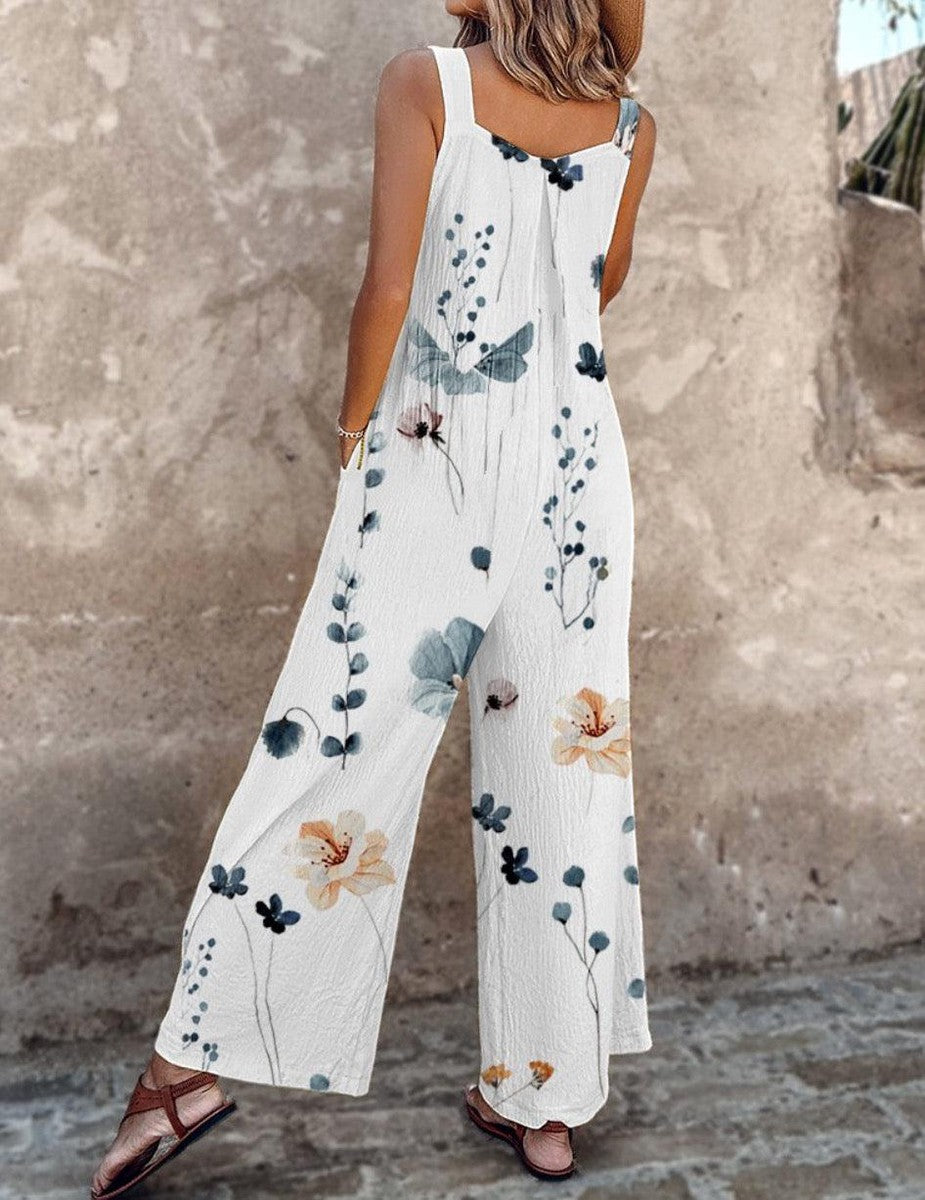 Chiyoko Floral Sleeveless Wide Leg Jumpsuit with Square Neck