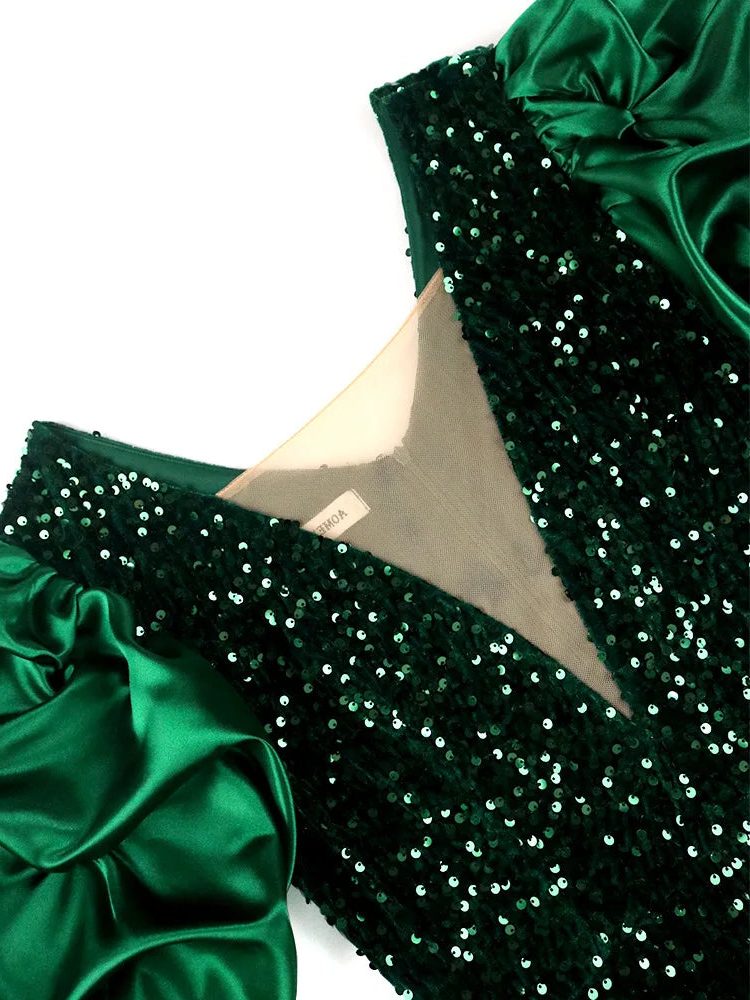 Calixte Sequin Midi Dress for Parties, Puff Sleeves