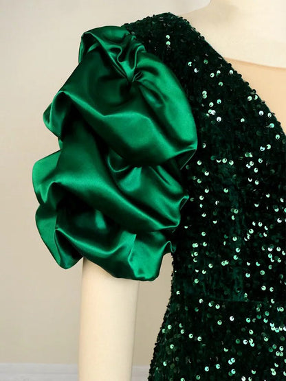 Calixte Sequin Midi Dress for Parties, Puff Sleeves