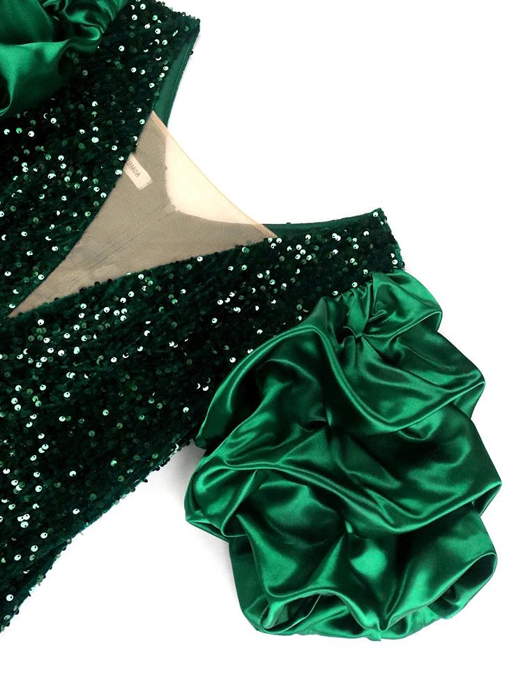 Calixte Sequin Midi Dress for Parties, Puff Sleeves