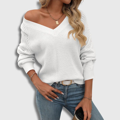 Cunissa Ribbed Knit Sweater with V-Neck