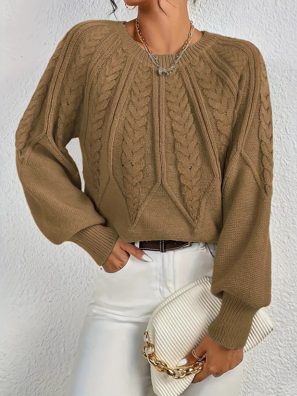 Argentine Cable Knit Crew Neck Sweater