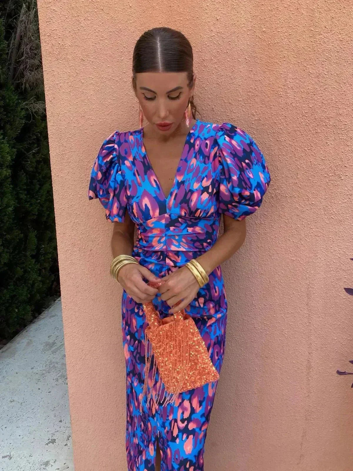 Manana Wedding Guest Wrap Dress with Puff Sleeves
