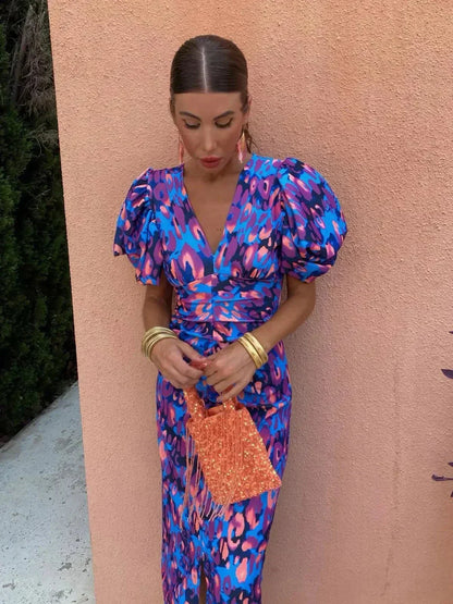 Manana Wedding Guest Wrap Dress with Puff Sleeves