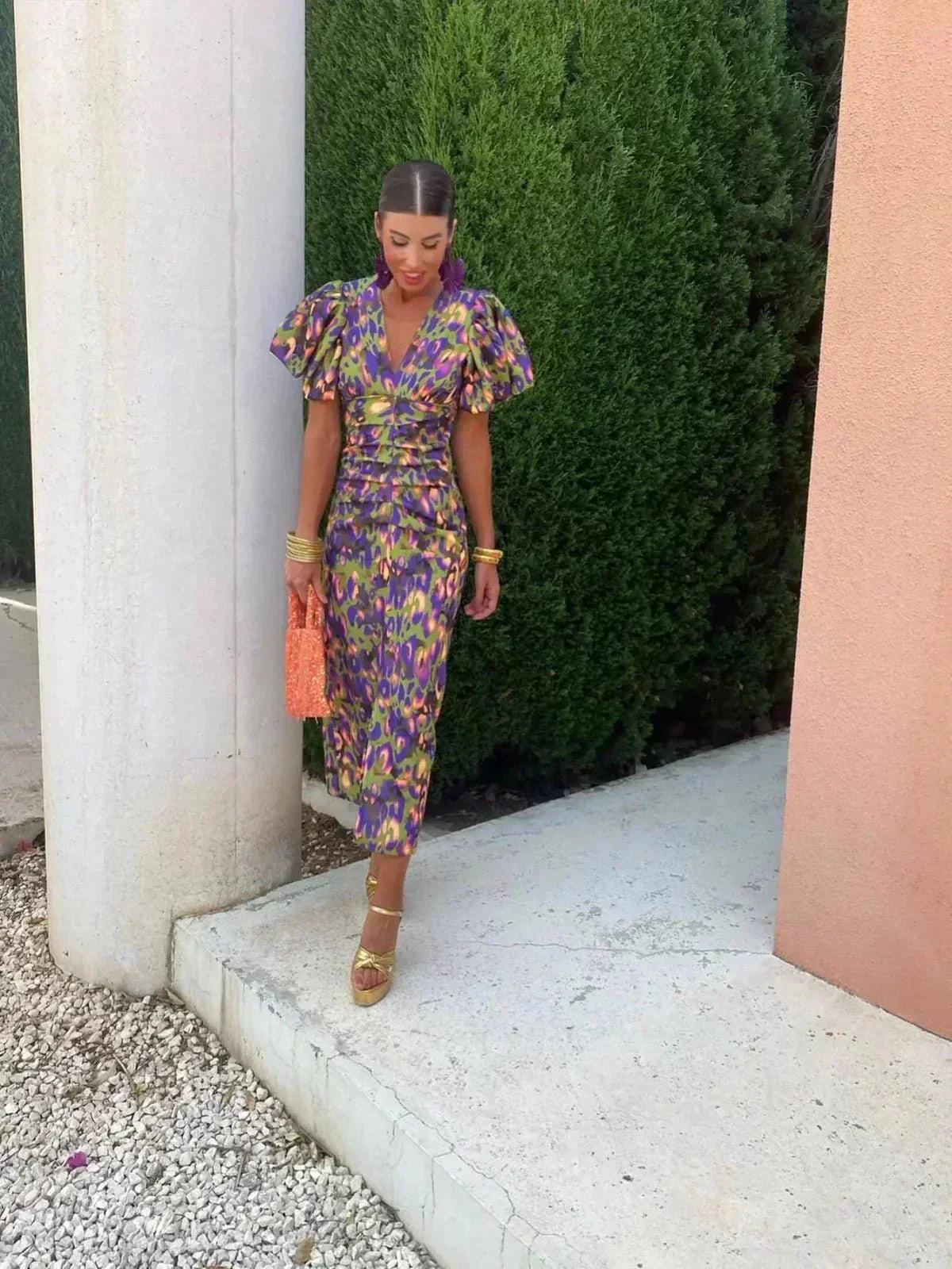 Manana Wedding Guest Wrap Dress with Puff Sleeves