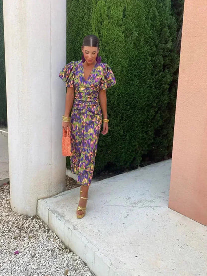 Manana Wedding Guest Wrap Dress with Puff Sleeves
