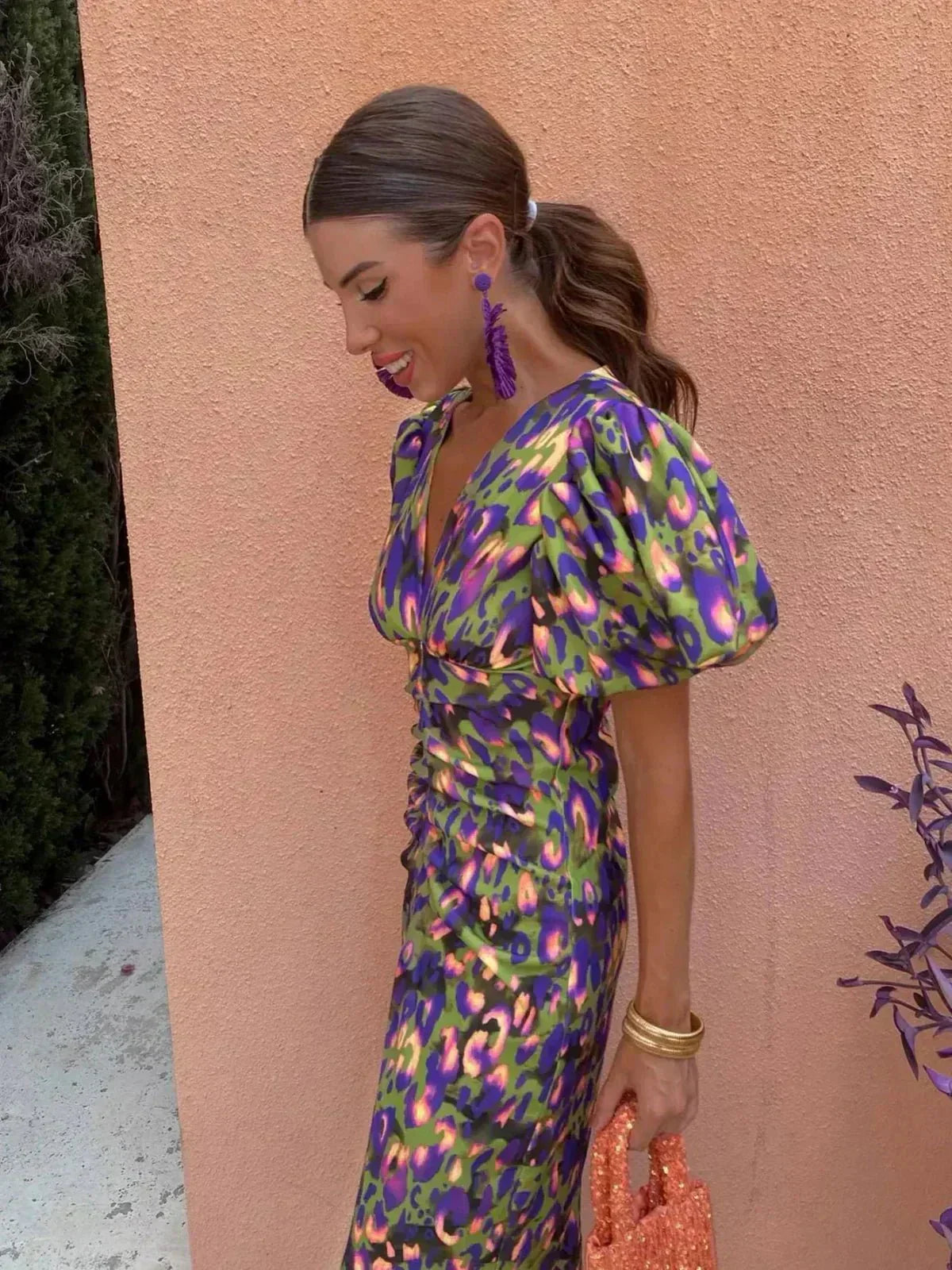 Manana Wedding Guest Wrap Dress with Puff Sleeves