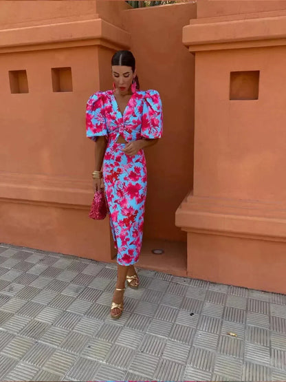 Manana Wedding Guest Wrap Dress with Puff Sleeves