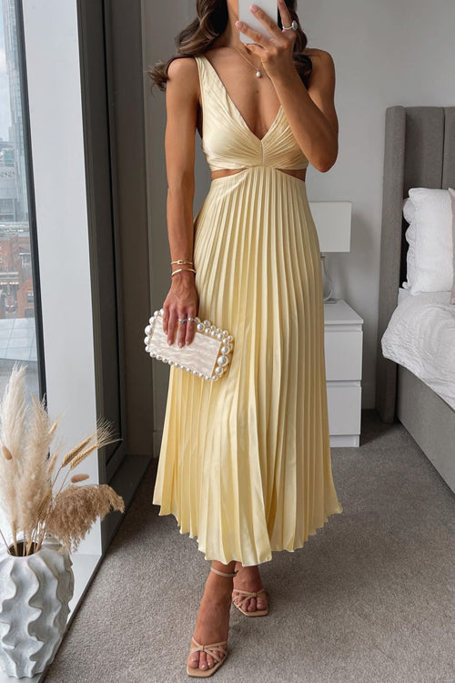 Katarina Pleated Maxi Dress with V-Neck