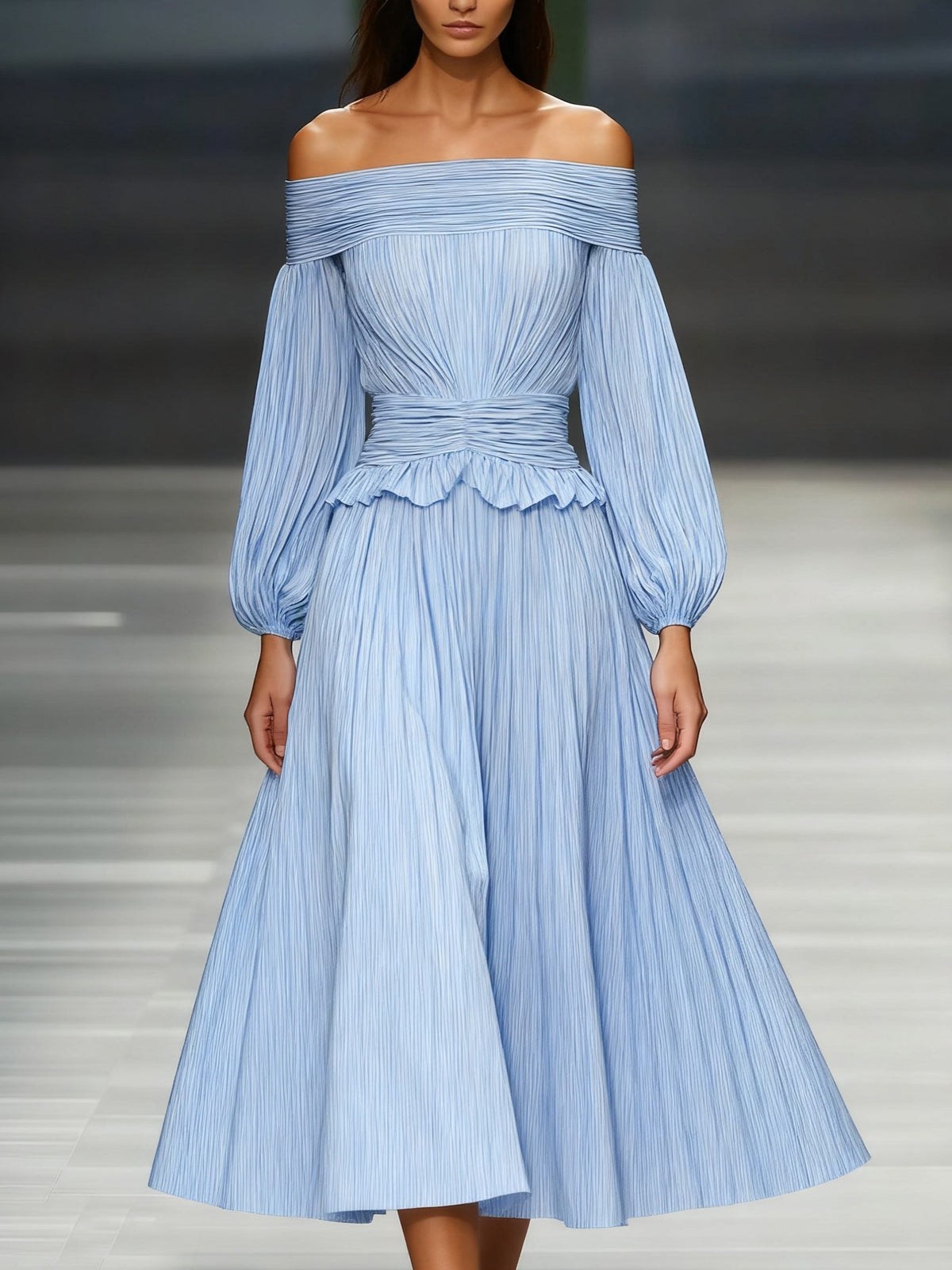 Theophania Off-Shoulder Pleated Midi Dress for Weddings