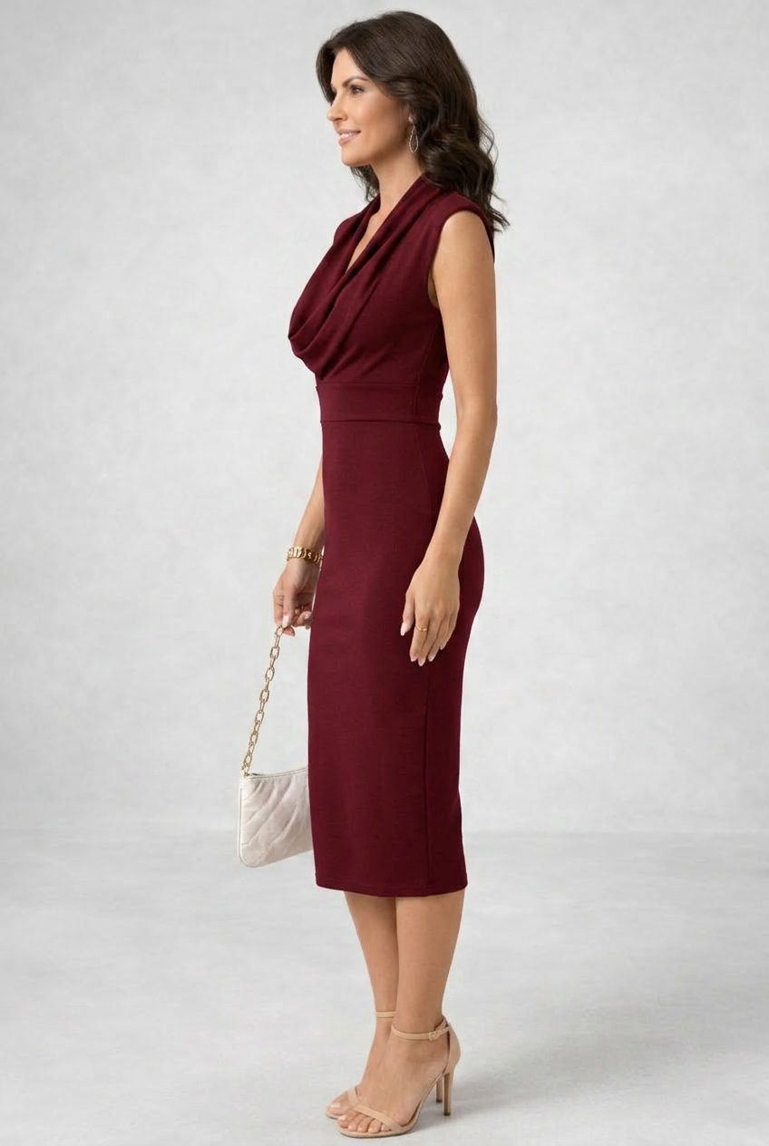 Mainsende Sleeveless Midi Dress with Cowl Neck