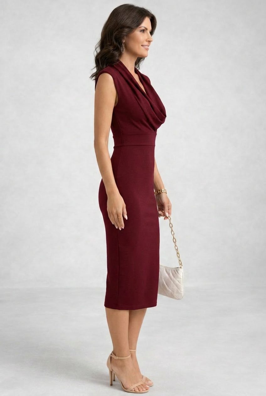 Mainsende Sleeveless Midi Dress with Cowl Neck