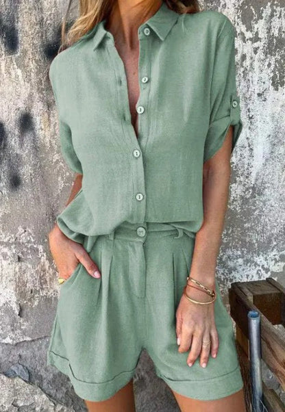 Zarrin Button-Down Shorts Set