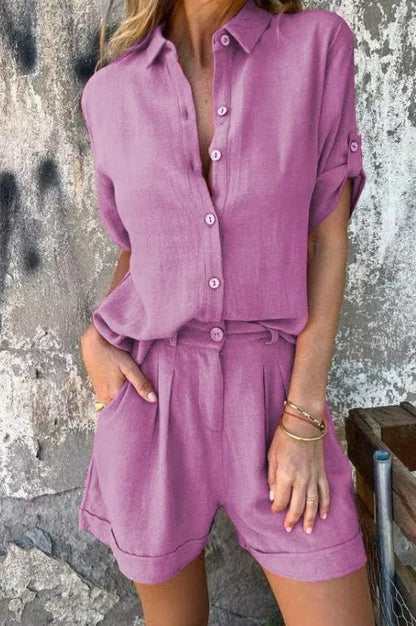 Zarrin Button-Down Shorts Set