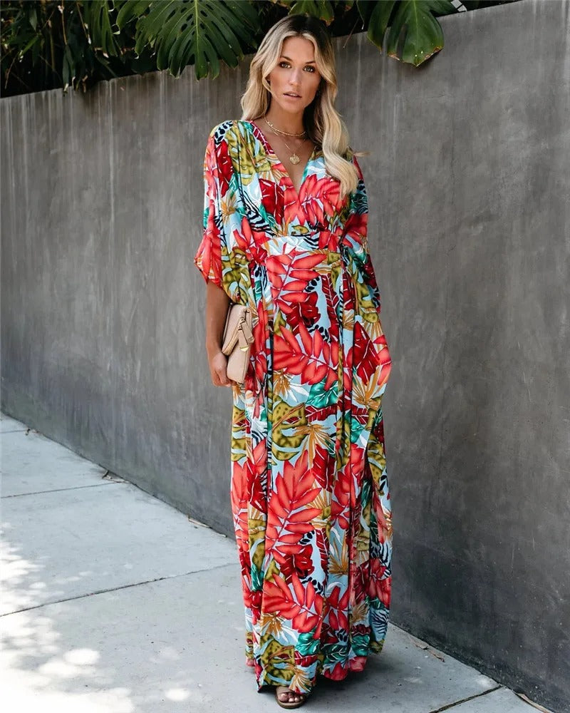 Freydis Wedding Guest Wrap Maxi Dress with V-Neck