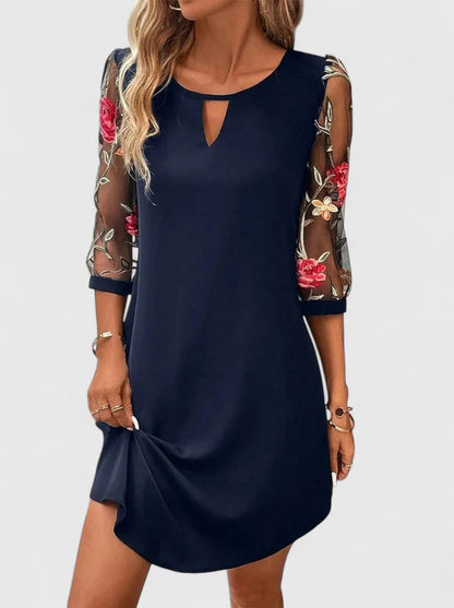 Mirlinda V-Neck Midi Dress with Sheer Floral Sleeves