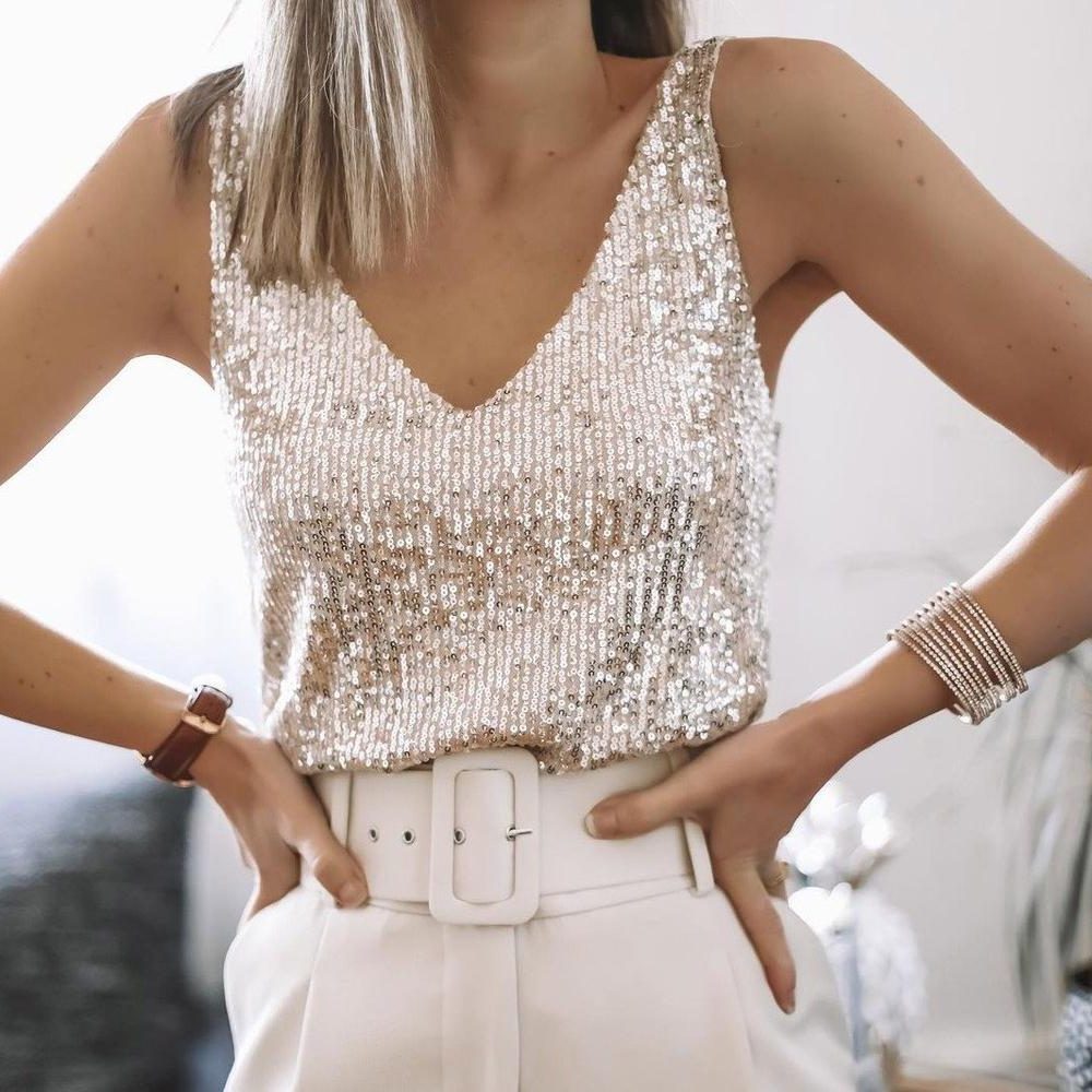Sabeline Sequin Cami Top for Nights Out, V-Neck