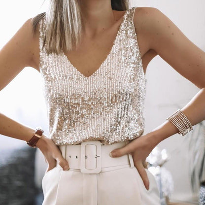 Sabeline Sequin Cami Top for Nights Out, V-Neck