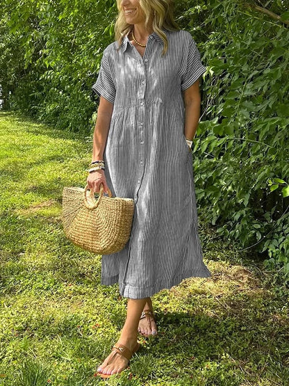Dalila Striped Button-Down Midi Shirt Dress