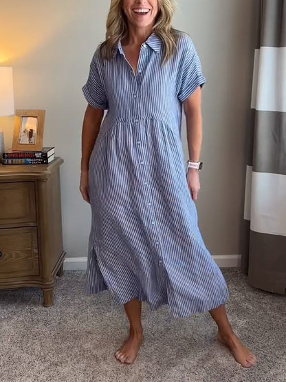 Dalila Striped Button-Down Midi Shirt Dress